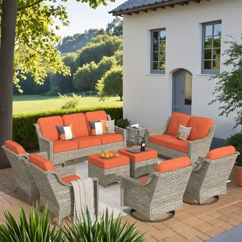 XIZZI 9-teiliges Outdoor-Gartenmöbel-Set mit drehbarem Sessel