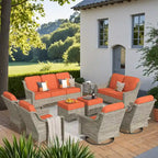 XIZZI 9-teiliges Outdoor-Gartenmöbel-Set mit drehbarem Sessel