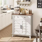 31.5 Rustic Storage Cabinet, with Slatted Doors, 3-Tier Adjustable, Double Door Locker, for Kitchen, Dining Room, and Home Office