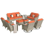 XIZZI 9-teiliges Outdoor-Gartenmöbel-Set mit drehbarem Sessel