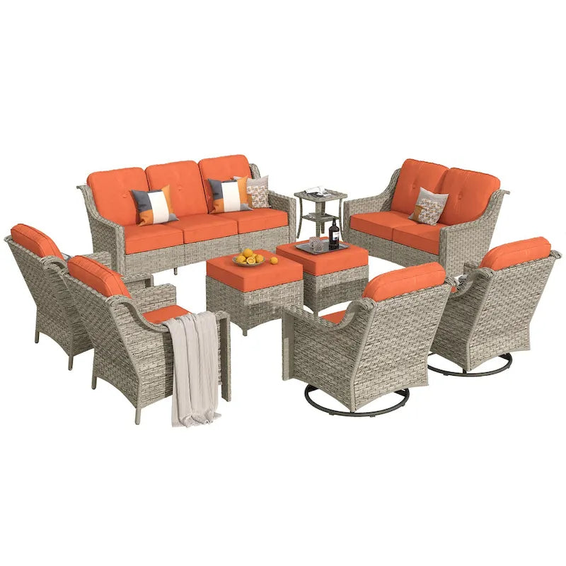XIZZI 9-teiliges Outdoor-Gartenmöbel-Set mit drehbarem Sessel