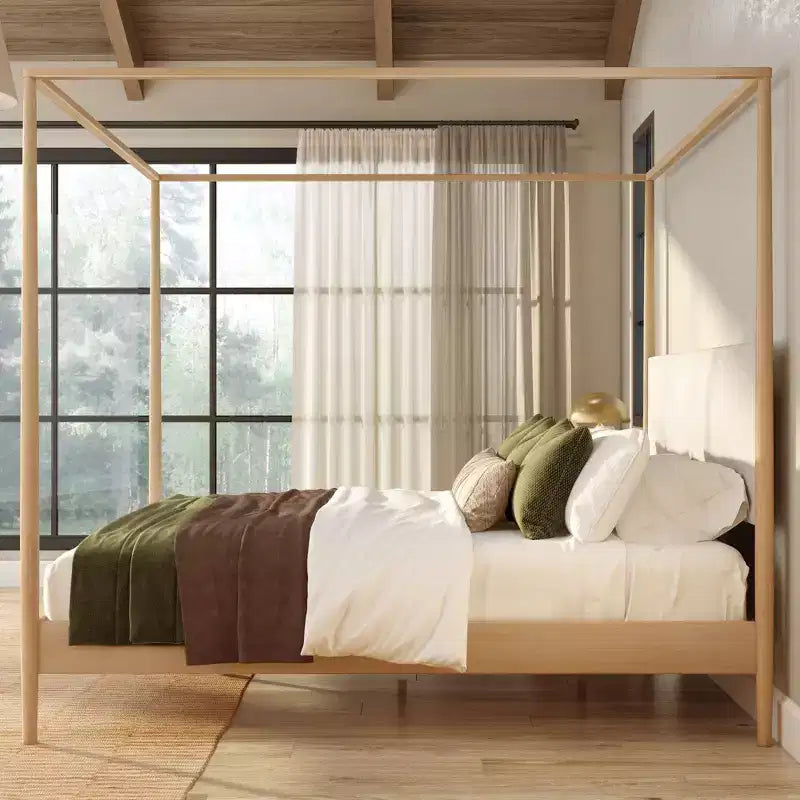 Harbor-Himmelbett in Kingsize mit gepolstertem Kopfteil, Blond/Swiss Coffee (MD2411-01)