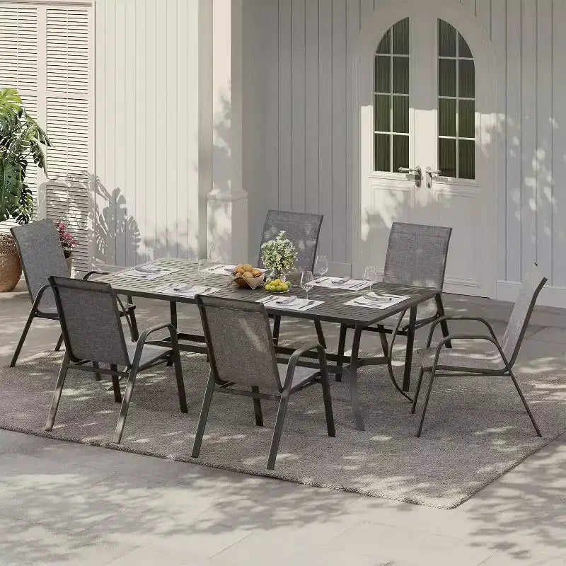 Chaises de patio, ensemble de 4 ou 6 chaises de salle à manger d’extérieur empilables, légères et résistantes à toutes les intempéries, en textilène, avec accoudoirs, pour jardin et terrasse de piscine