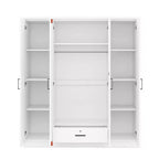 Wood 4-Door Wardrobe Armoire with Hanging Rod, 1-Drawer and Storage Shelves