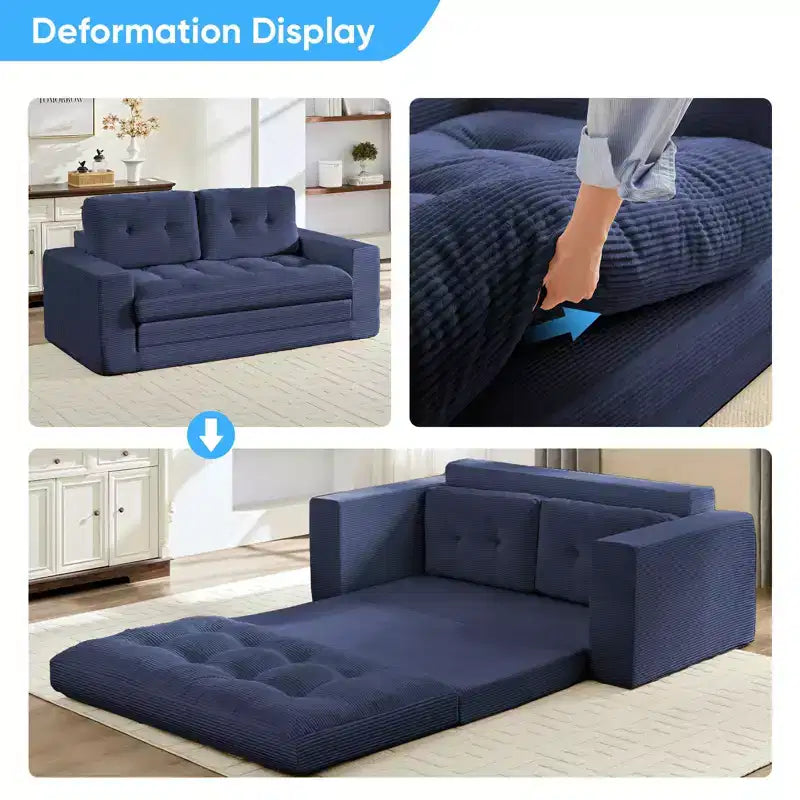 Mjkone 71' 2-in-1 slaapbank, opvouwbare loveseat met geribde stof en knopen, ruimtebesparend