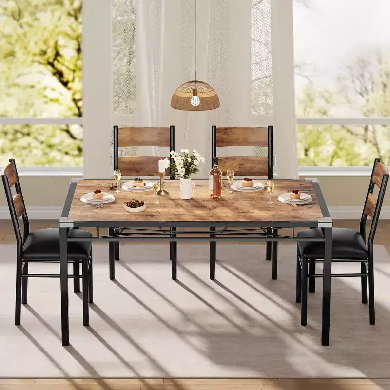 Ensemble de table à manger pour 4 personnes avec 4 chaises rembourrées, ensemble de table de cuisine en bois de 5 pièces avec protection d’angle pour cuisine, appartement ou petit espace