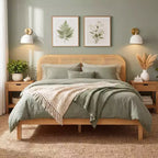 Christopher Knight Home Callahan modern boho houten bedframe met lattenbodem en rotan hoofdbord
