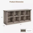 8 Cube Storage Organizer Bookshelf, Farmhouse Horizontal Bookcase, 62 Inch Wood Storage Bookcase for Entryway, Long Low Bookshelves for Living Room