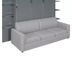 Lit escamotable mural queen size avec canapé, lit armoire pliant queen size avec bibliothèque et étagères pour chambre d’amis ou bureau