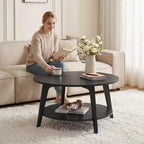 Honingbruine ronde salontafel met 2 opbergniveaus, 31,5 x 17,7 inch, ideaal voor de woonkamer