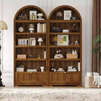72 Arched Bookshelf with Storage Drawer, Modern 6-Tier Wood Display Cabinet with Open Shelves and Bottom Drawer, Curved Cabinet Door
