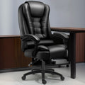 Ergonomischer schwarzer Drehbürostuhl aus Leder mit Fußstütze