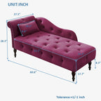 Chaise longue moderne de 60,6 po, capitonnée en velours avec boutons, pieds en bois massif et clous décoratifs
