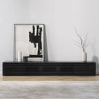 Minimalist TV Stand with DrawersSolid Wood Media Console with Cabinets, Flip-down Door, Walnut Veneer, Fully-Assembled