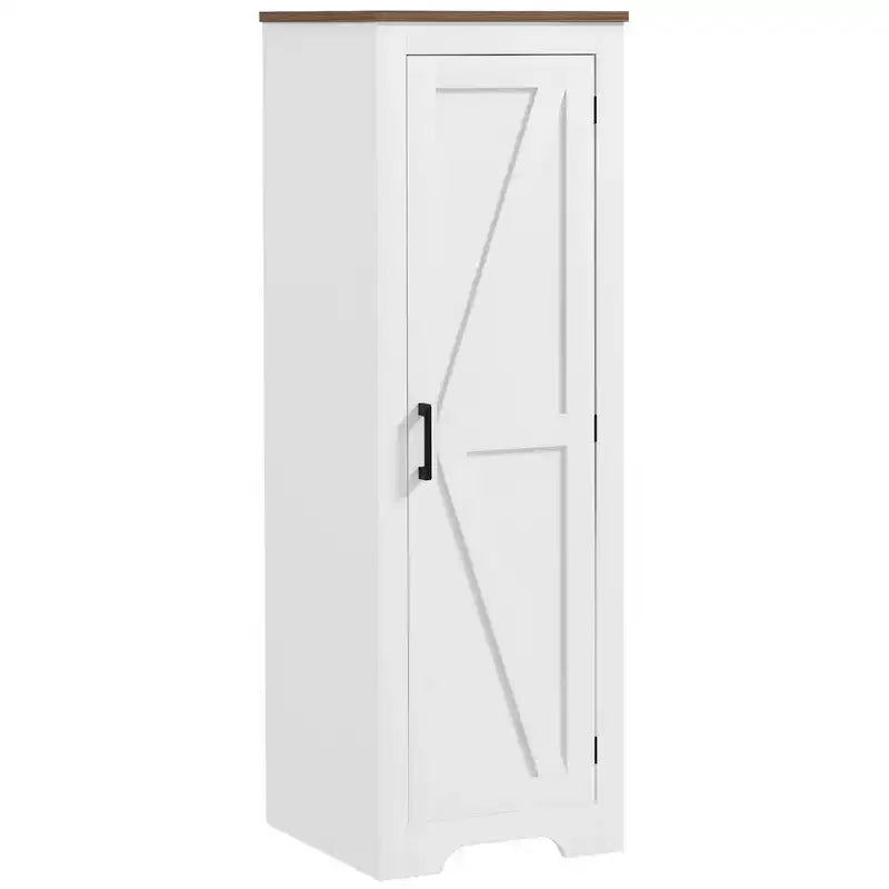 HOMCOM Aufbewahrungsschrank im Landhausstil mit verstellbarem Einlegeboden, Akzentschrank mit einer Scheunentür für Wohnzimmer, Bodenschrank als Vorratsschrank, Weiß