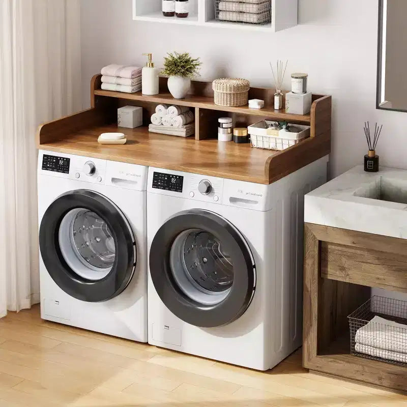 Plan de travail à 2 niveaux pour lave-linge et sèche-linge avec étagère ou tiroirs, couvre-plan de buanderie avec tapis antidérapant, dessus de 54X27.5 pour plier le linge