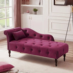 Chaise longue moderne de 60,6 po, capitonnée en velours avec boutons, pieds en bois massif et clous décoratifs