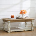 Table basse rectangulaire en bois blanc ancien patiné