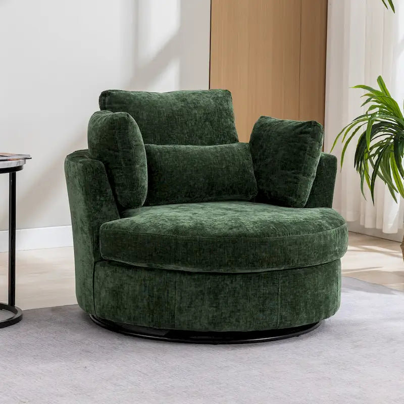 42,3W gestoffeerde draaifauteuil met 4 kussens en halvemaanvormige opberghocker