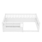 Bellemave Kids Floor Bed with Heightened Fence and Bookshelf, Wooden Twin Montessori Bed Frame for Girls Boys