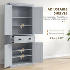 Armoire de rangement de garde-manger de cuisine de 72 pouces, armoire traditionnelle autoportante avec 4 portes et 3 étagères réglables, grand tiroir central