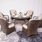 Ensemble de salle à manger rond de jardin en rotin tressé, 7 pièces, avec coussins, par Moda Furnishings