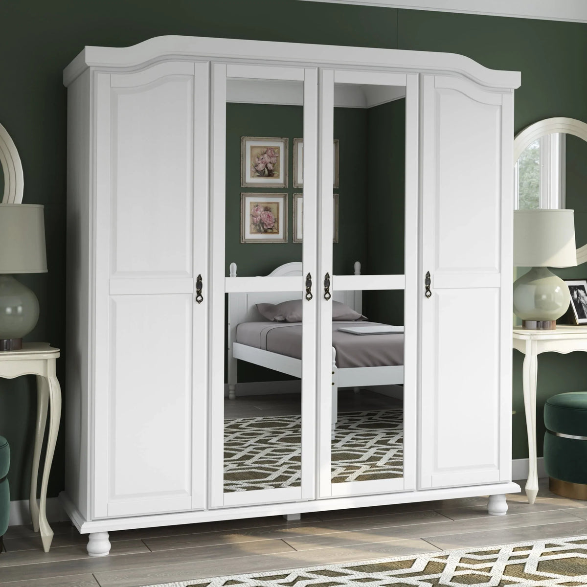 Palace Imports Kyle 4-türiger Kleiderschrank aus 100 % Massivholz mit Türen aus Massivholz oder Spiegelglas