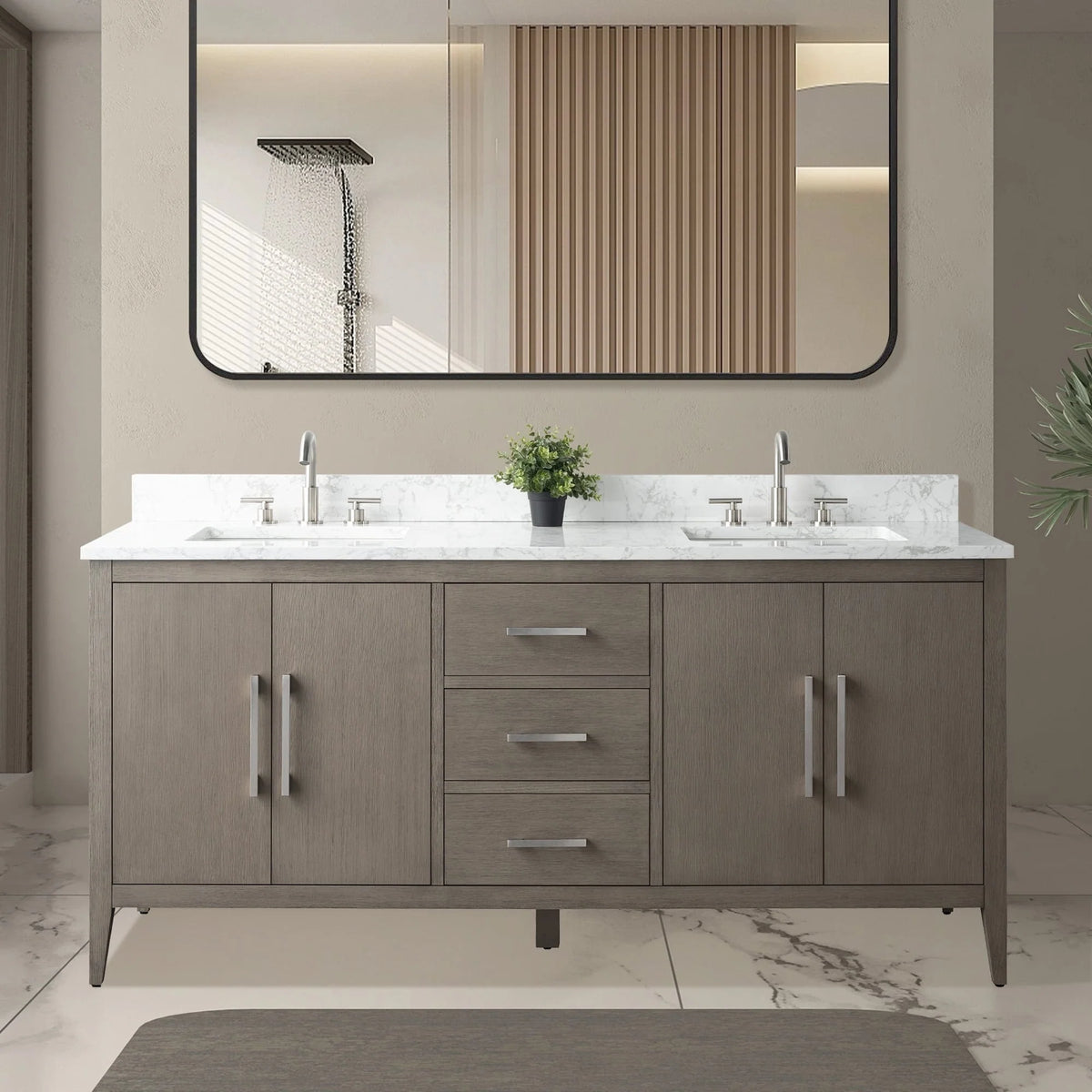 Vanity Art 72 Badezimmer-Waschtischunterschrank mit Doppelwaschbecken und Oberfläche aus Kunstmarmor