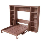 Murphy-Bett in Full-/Queen-Größe, platzsparendes Wandbett mit Schreibtisch und Bücherregal, Dunkelbraun – ModernLuxe