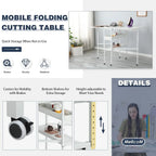 Table de bricolage réglable en hauteur avec étagères de rangement, table de découpe pliante mobile pour bureau à domicile, salle de couture ou atelier créatif