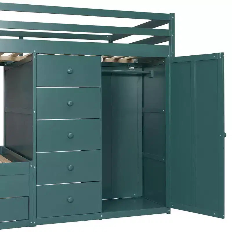 Lit superposé deux places sur deux places avec armoire de rangement et tiroirs, lit superposé en bois deux places gain de place avec barrière de sécurité pour appartement et chambre