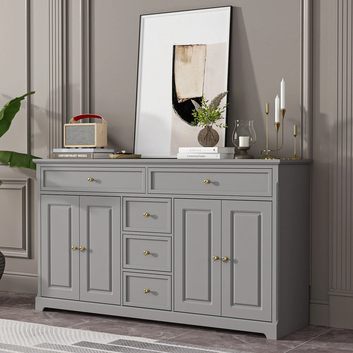 59,1-inch wit buffetdressoir, modern uit het midden van de eeuw, eigentijds, gelakt
