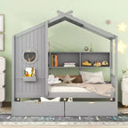 Holzhausbett in Twin-/Full-Größe mit 2 Schubladen, Kinderbett mit Ablagefach – ModernLuxe
