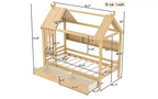 Lit plateforme en forme de maison avec tiroirs de rangement et fenêtre, cadre en bois massif avec étagères, design ludique pour enfant, blanc clair