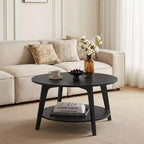 Honingbruine ronde salontafel met 2 opbergniveaus, 31,5 x 17,7 inch, ideaal voor de woonkamer