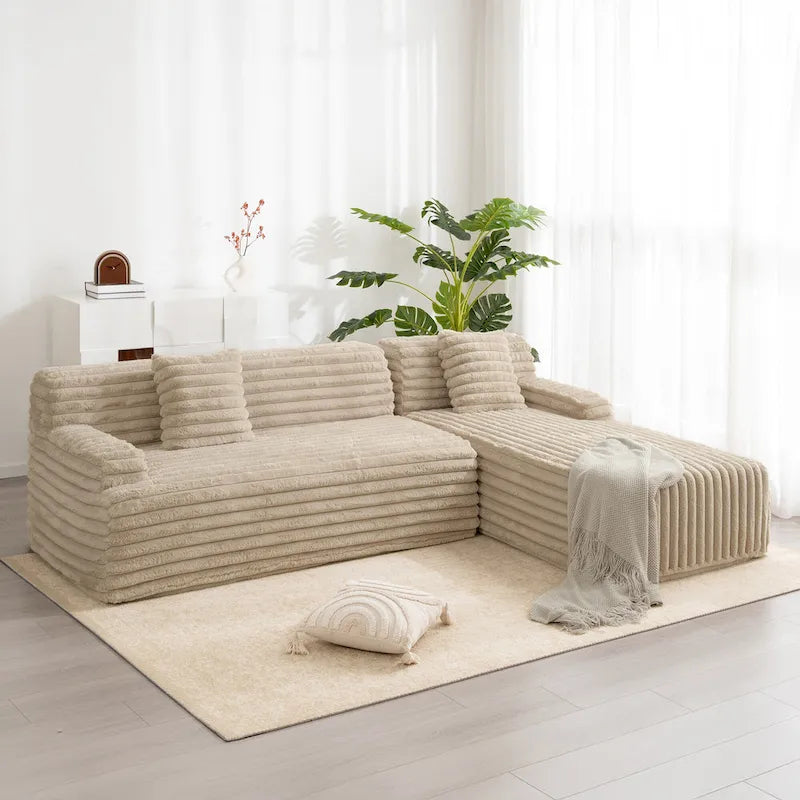 Cloud-Ecksofa, modernes Polstersofa mit 2 Zierkissen, frei kombinierbares Sofa, modulares L-förmiges Ecksofa