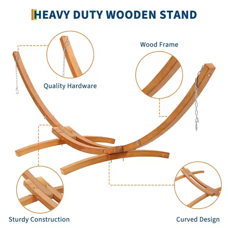 Support de hamac en bois robuste et résistant aux intempéries, universel, incurvé, capacité de 475 lb, pour terrasse, cour et intérieur