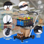 Chariots de courses pliants à 2 niveaux pour provisions, capacité de 198 lb, chariot à provisions pliable et portable avec roues et caisse amovible pour centre commercial et marché, bleu