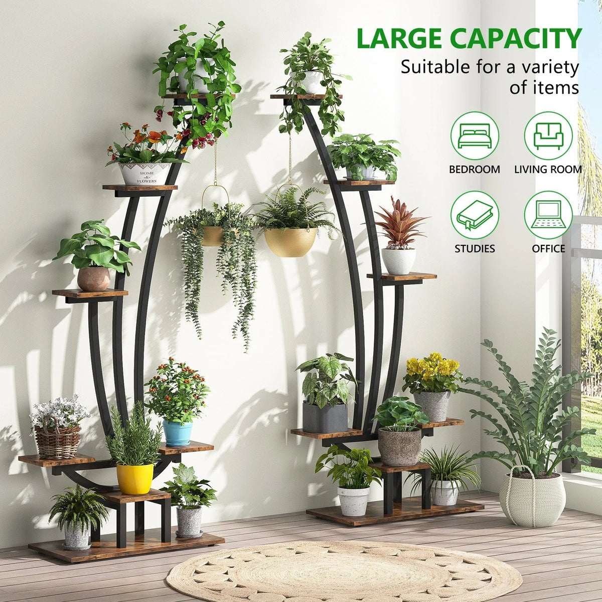 Support pour plantes d’intérieur, présentoir à fleurs à 6 niveaux pour la maison et le jardin – lot de 2