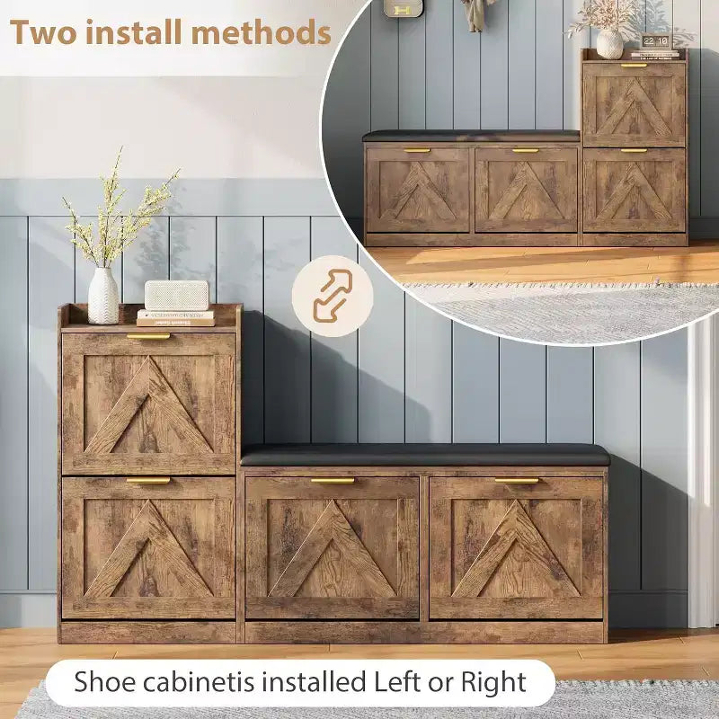 Meuble à chaussures avec banc et 4 tiroirs basculants – Organiseur d’entrée étroit pour 35 à 40 paires