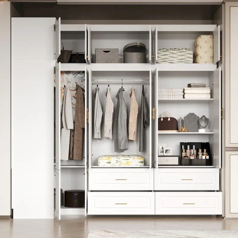 Armoire-penderie de 93,9/74,2 pouces de hauteur avec espace de suspension, tiroirs et rangements