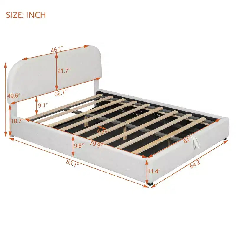 Lit rembourré queen size avec rangement relevable - blanc