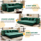 Whisen Samt-Schlafsofa in King-Size mit Ausziehfunktion und 3-in-1-Funktion, wandelbares Schlafsofa mit beweglichem Hocker und Steppdesign