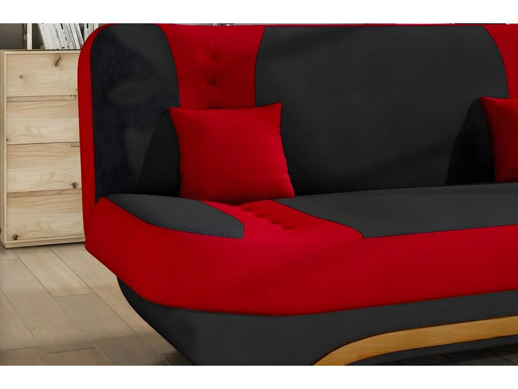 Canap?? 3 places convertible et espace de rangement - bicolore anthracite / rouge - en tissu de qualit?? EWIN