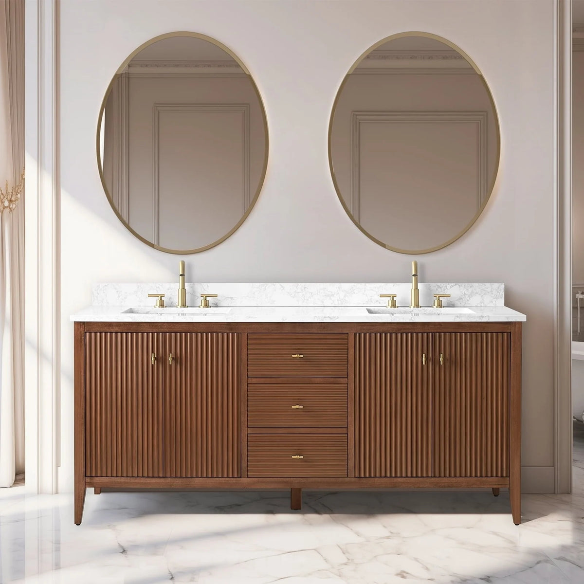 Vanity Art 72 Badezimmer-Waschtischunterschrank mit Doppelwaschbecken und Oberfläche aus Kunstmarmor