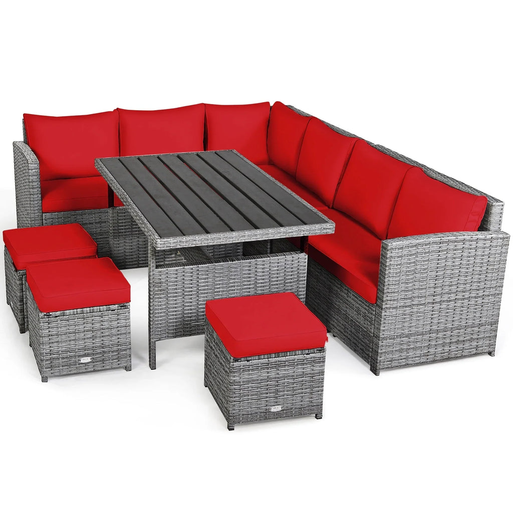 Costway Ensemble repas de jardin en rotin de 7 pièces, canapé d’angle, canapé et pouf — Voir les détails