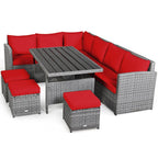 Costway Ensemble repas de jardin en rotin de 7 pièces, canapé d’angle, canapé et pouf — Voir les détails