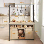 Keukeneiland, bakkersrek met schuifdeur in schuurstijl, groot keukeneiland van 42 inch met magnetronstandaard met 3 niveaus, ovenplanken, koffiebartafelset