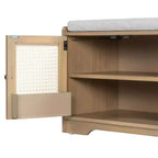 Banc de rangement rustique en bois Whisen, banc à chaussures pour entrée avec coussin amovible et étagères réglables
