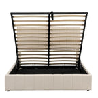Lit plateforme queen-size rembourré avec système de rangement hydraulique - beige